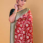 Red & Green Floral Khaddi Georgette Silk Saree