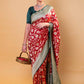 Red & Green Floral Khaddi Georgette Silk Saree