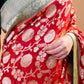 Red & Green Floral Khaddi Georgette Silk Saree