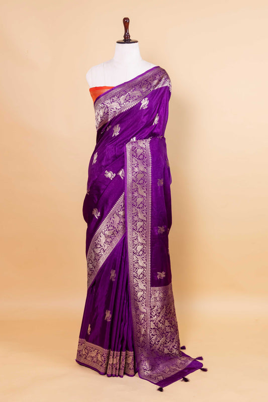 Purple Bird Weaving Russian Silk Saree