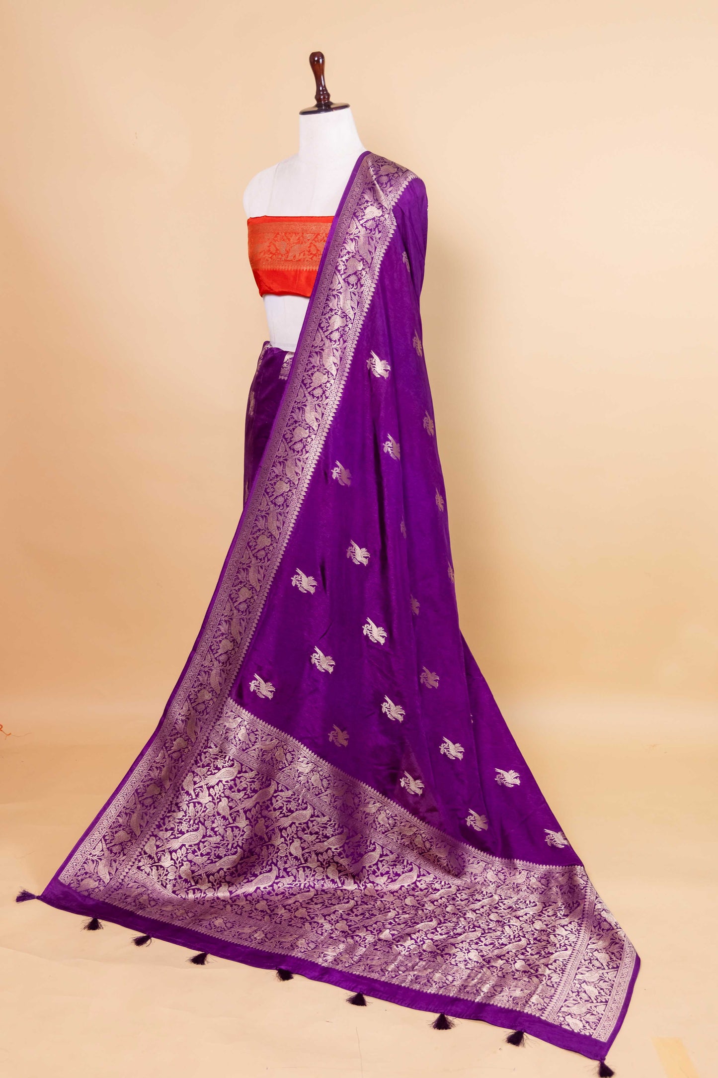 Purple Bird Weaving Russian Silk Saree