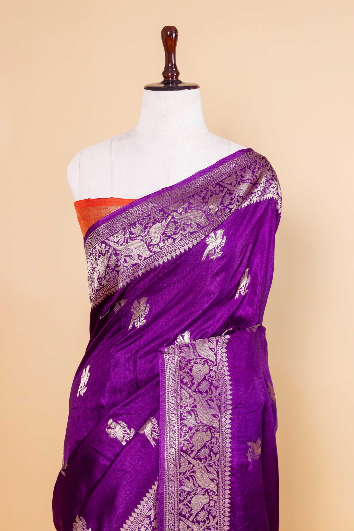 Purple Bird Weaving Russian Silk Saree