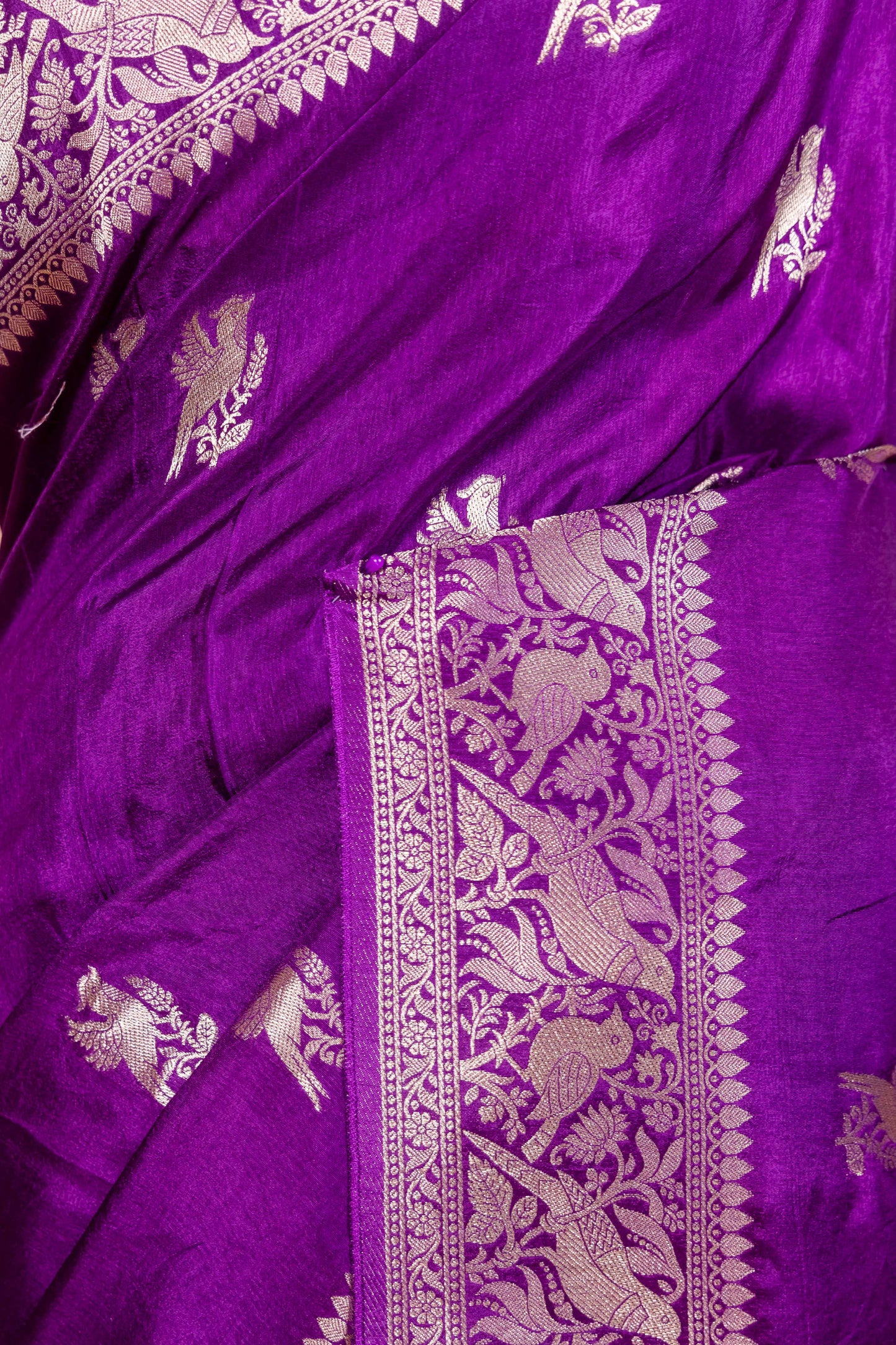 Purple Bird Weaving Russian Silk Saree