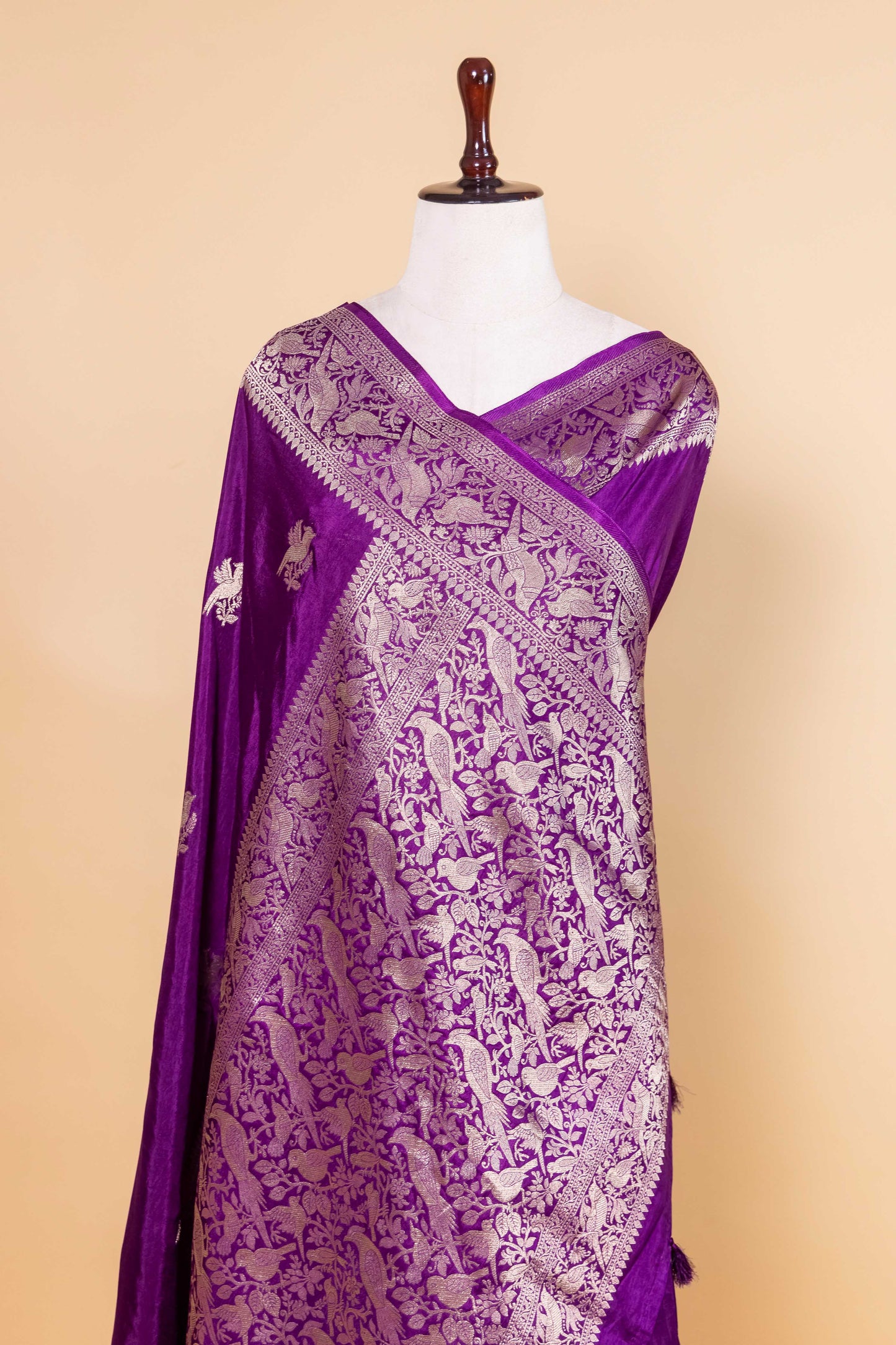 Purple Bird Weaving Russian Silk Saree