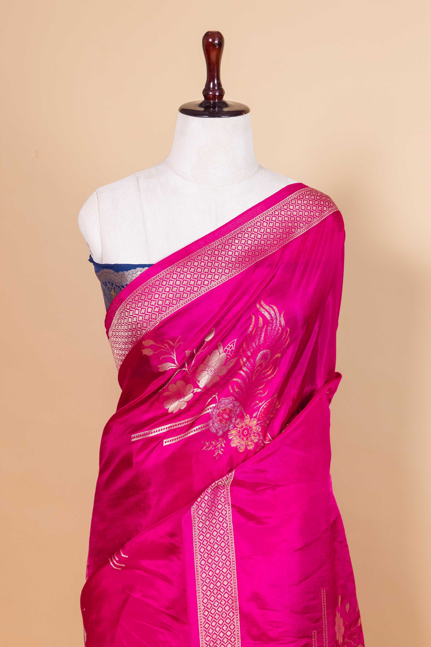 Rani Pink Zari Woven Russain Silk Saree