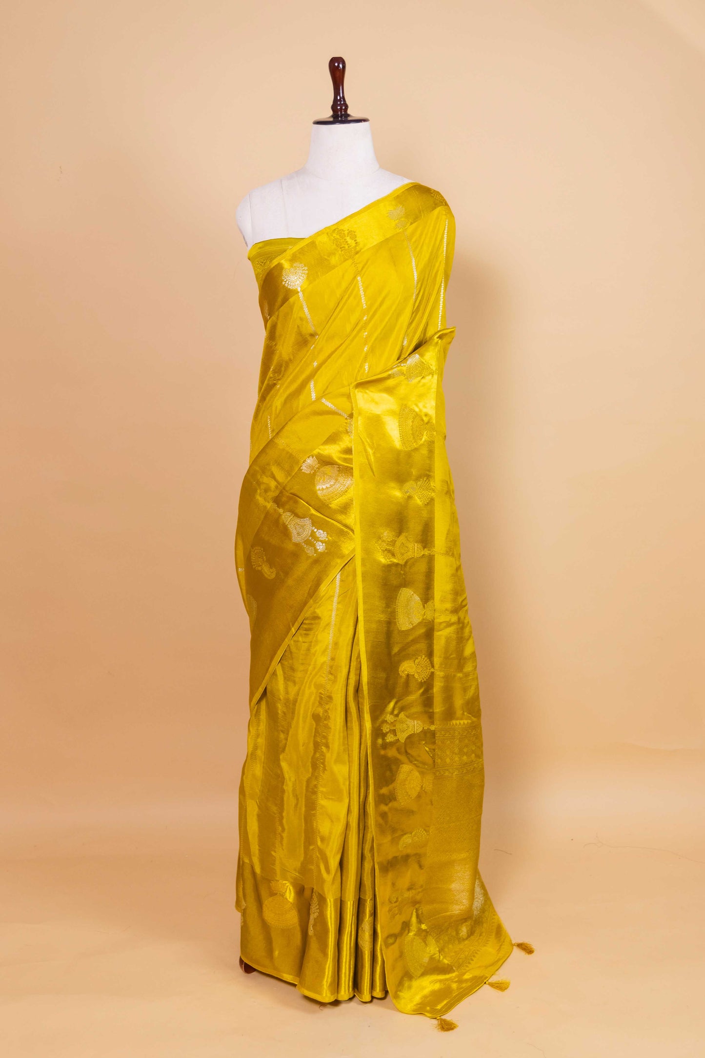 Olive Stripe Weaving Russian Silk Saree