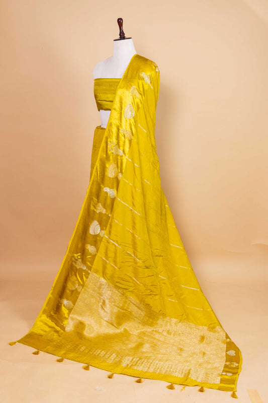 Olive Stripe Weaving Russian Silk Saree