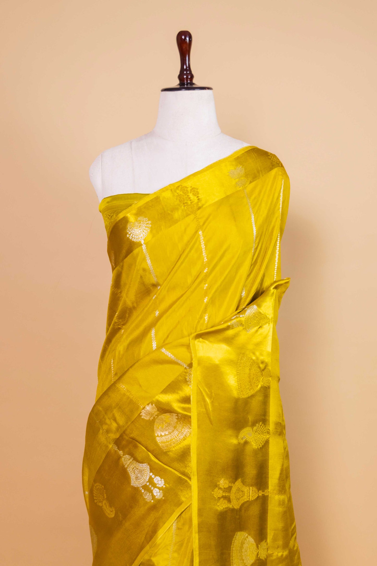 Olive Stripe Weaving Russian Silk Saree