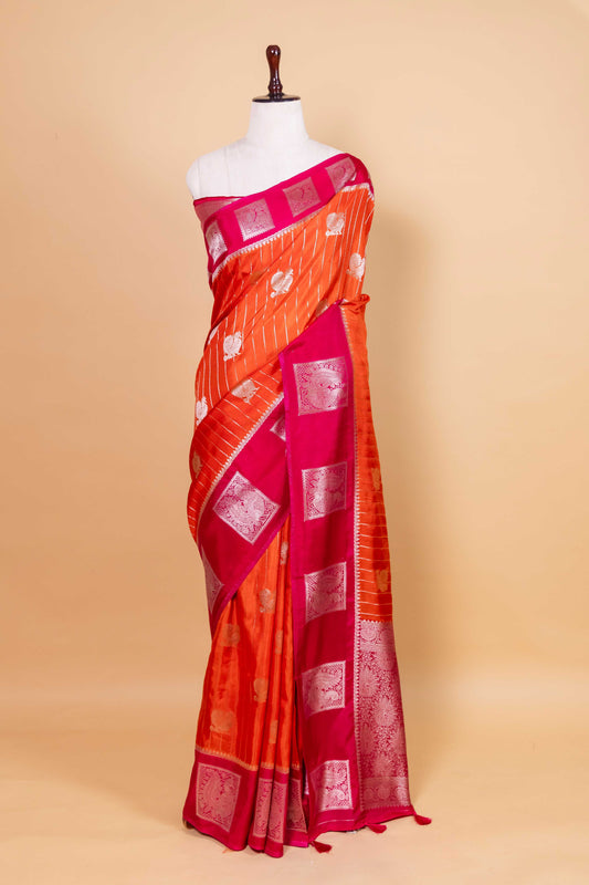 Orange and Rani Russian Silk Saree