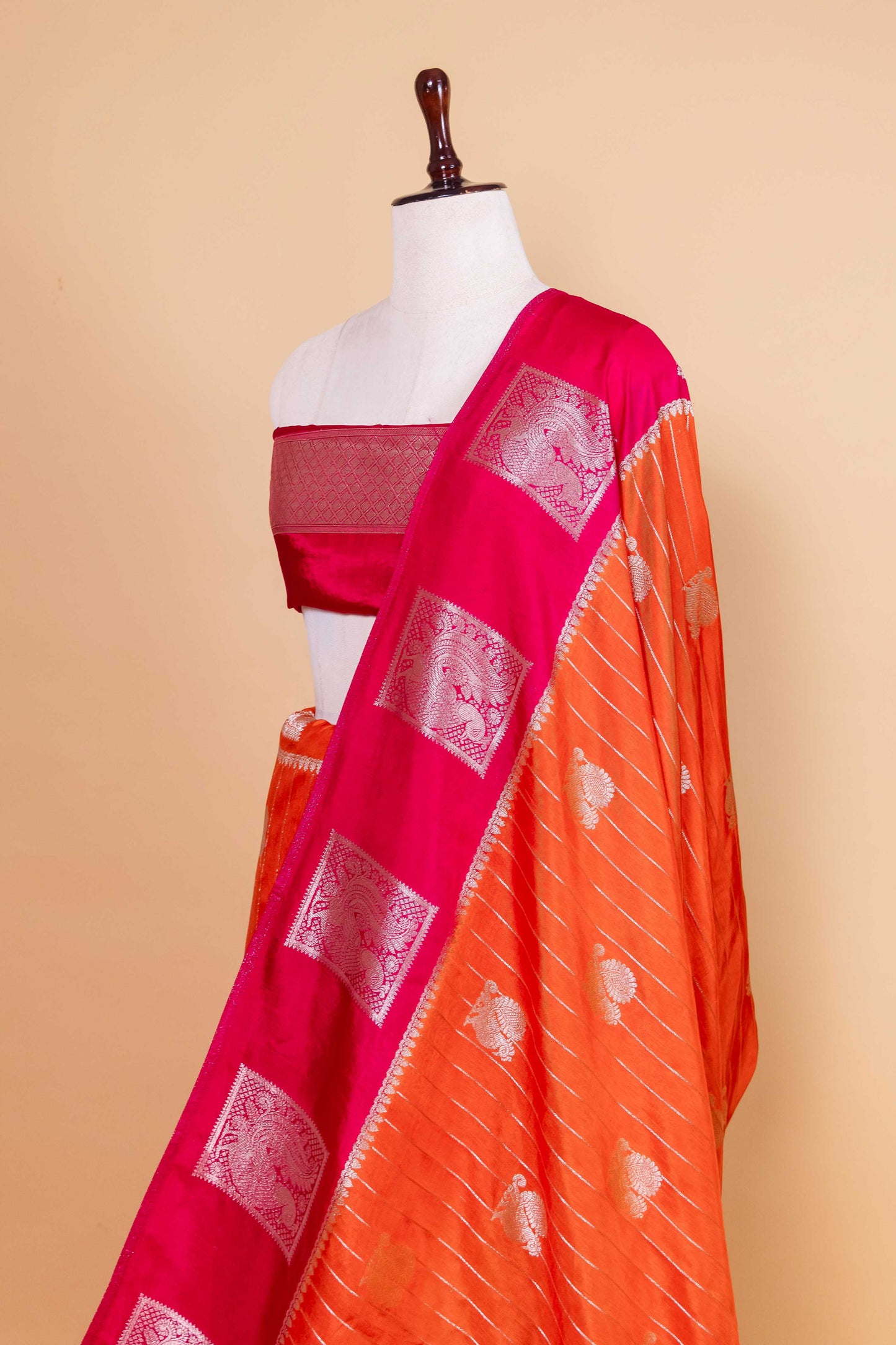 Orange and Rani Russian Silk Saree