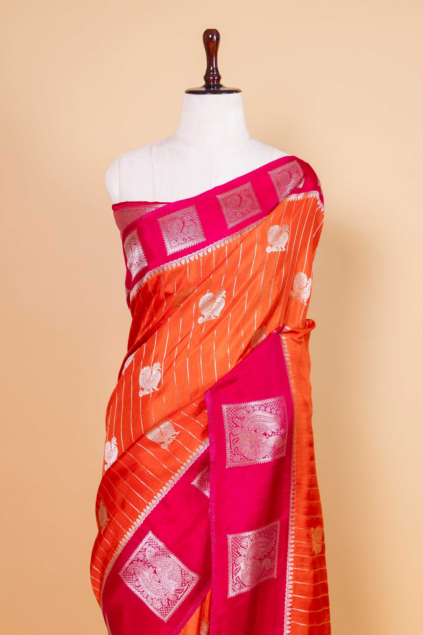 Orange and Rani Russian Silk Saree