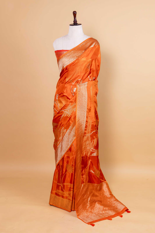 Saffron Zari Woven Fancy Silk Saree