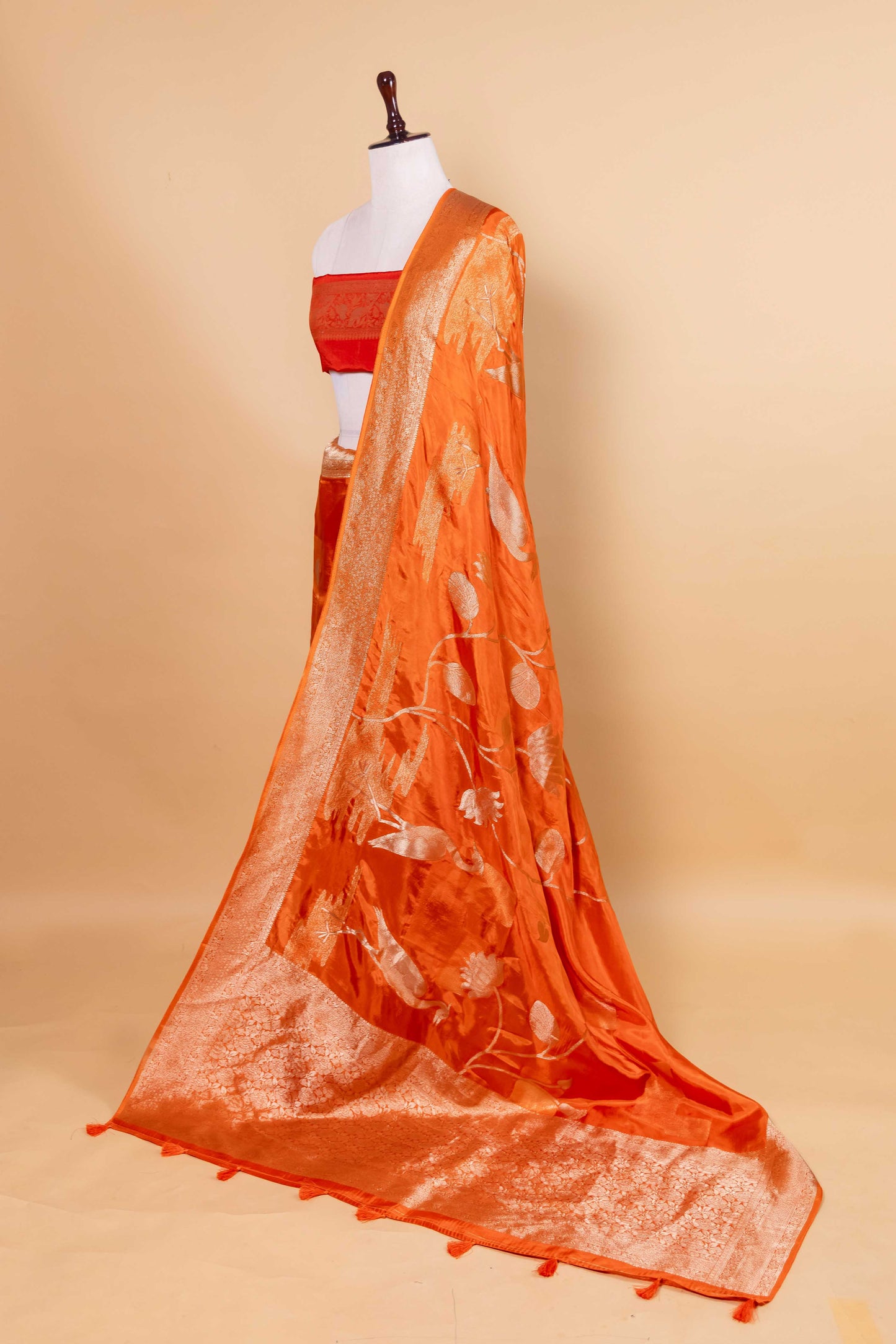 Saffron Zari Woven Fancy Silk Saree