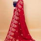 Ruby Red Floral Russian Silk Saree
