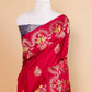 Ruby Red Floral Russian Silk Saree