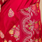 Ruby Red Floral Russian Silk Saree