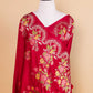 Ruby Red Floral Russian Silk Saree