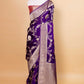 Dark Purple Zari Woven Satin Silk Saree