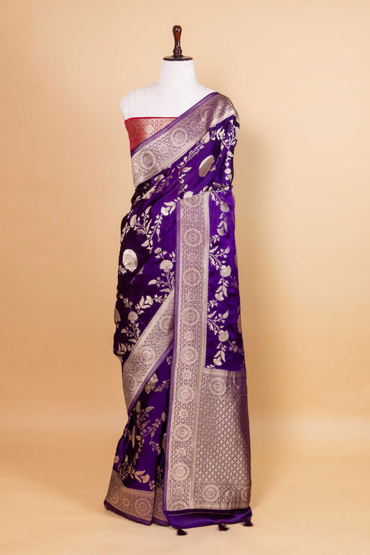 Dark Purple Zari Woven Satin Silk Saree
