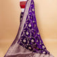 Dark Purple Zari Woven Satin Silk Saree