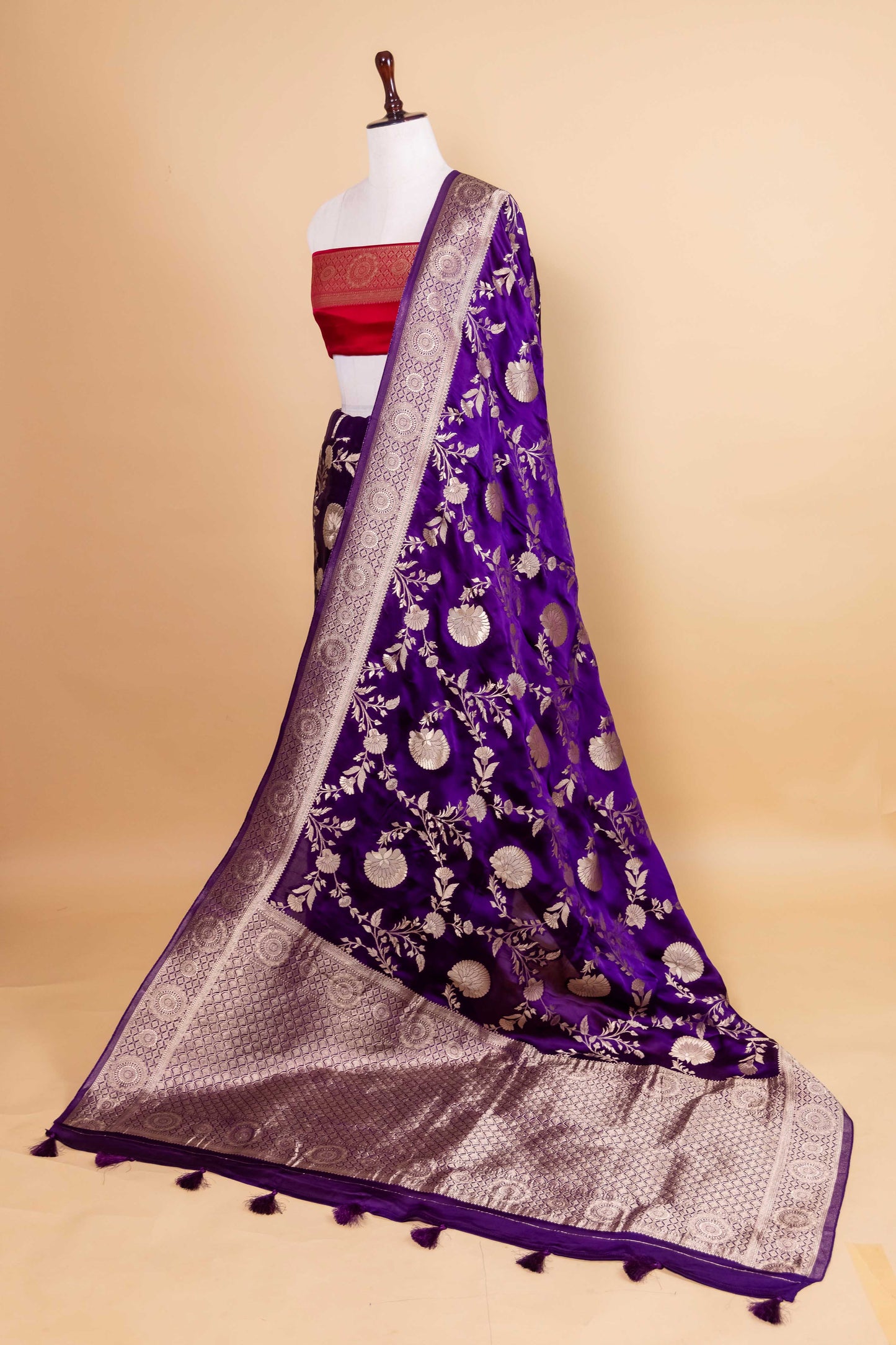 Dark Purple Zari Woven Satin Silk Saree