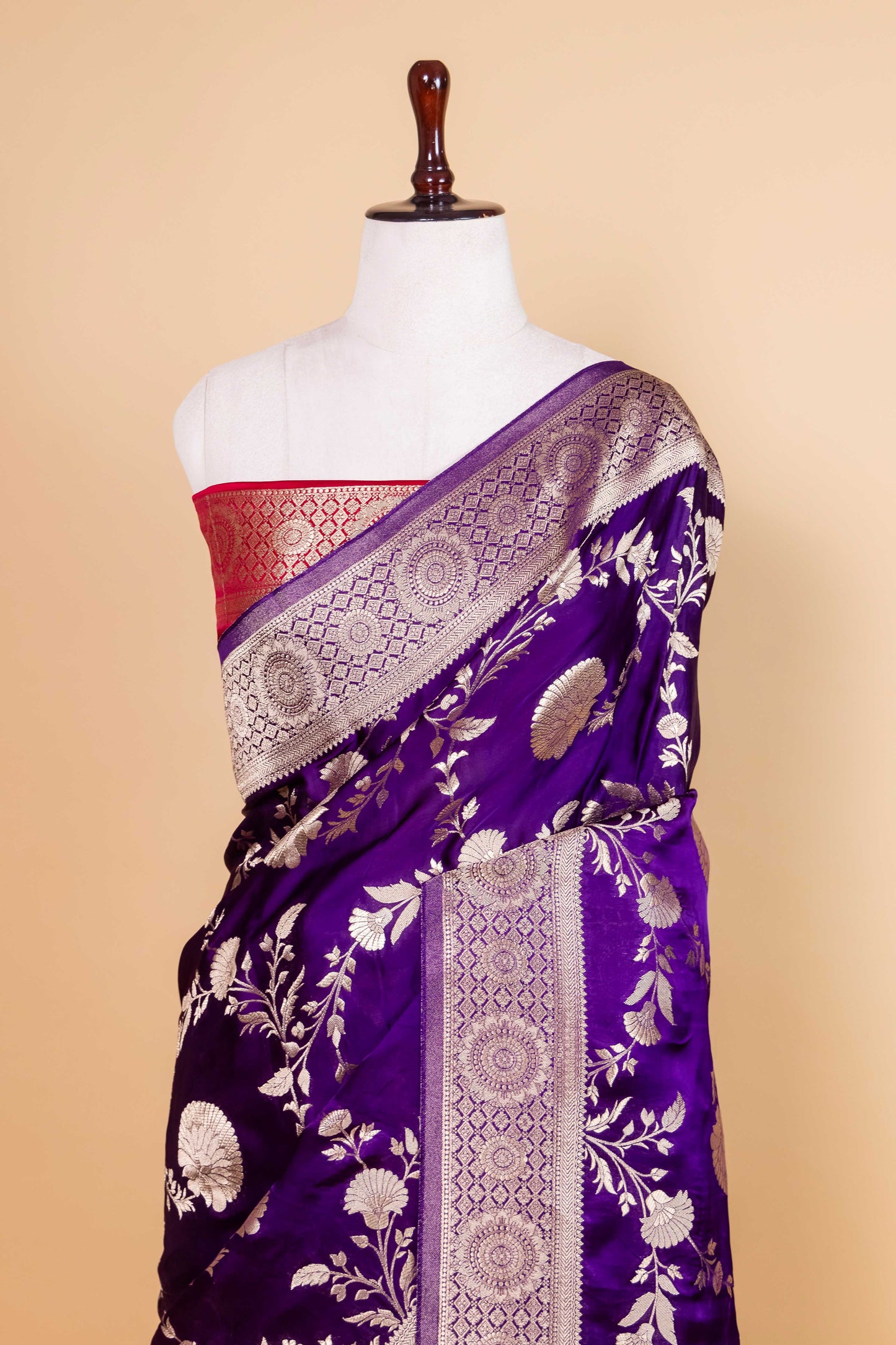 Dark Purple Zari Woven Satin Silk Saree