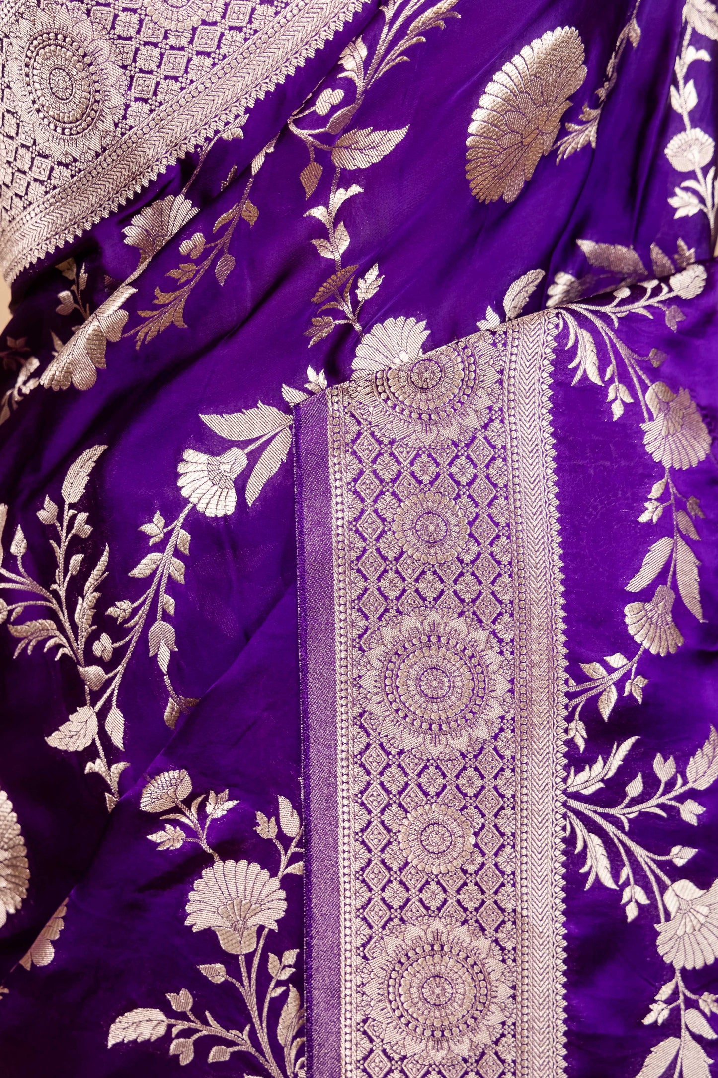 Dark Purple Zari Woven Satin Silk Saree