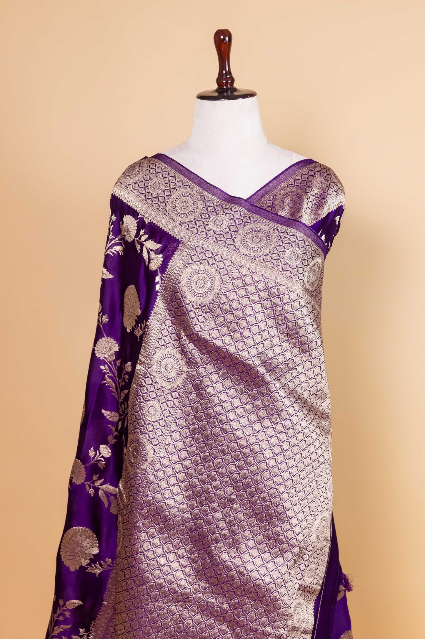 Dark Purple Zari Woven Satin Silk Saree
