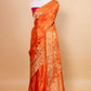 Saffron Bird Motif Fancy Silk Saree