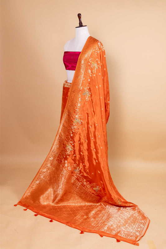 Saffron Bird Motif Fancy Silk Saree