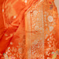 Saffron Bird Motif Fancy Silk Saree