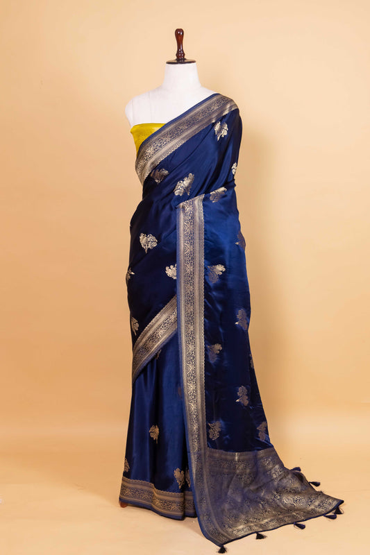 Navy Bird Weaving Satin Silk Saree