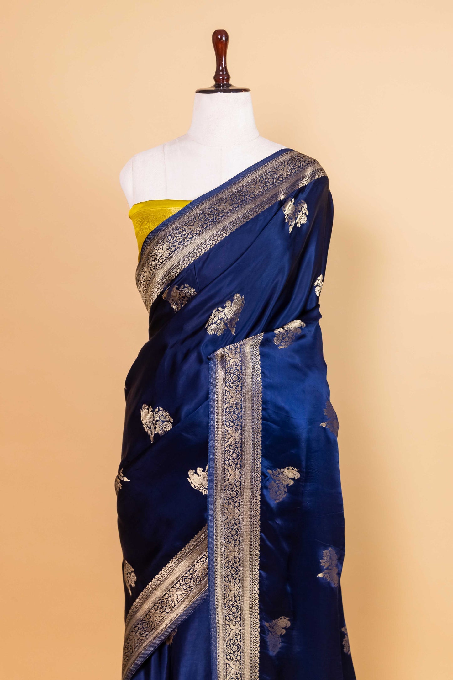 Navy Bird Weaving Satin Silk Saree