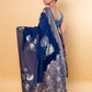 German Blue Floral Weaving Silk Saree