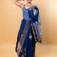 German Blue Floral Weaving Silk Saree