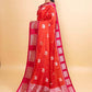 Orange & Rani Elephant Weaving Silk Saree