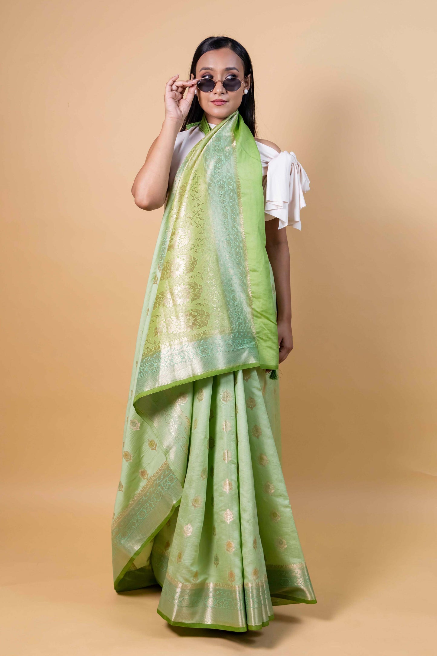 Pista Green Meenakari Chiniya Silk Saree
