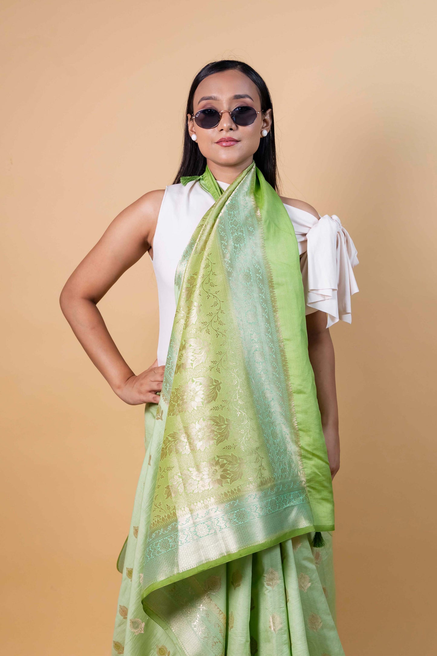 Pista Green Meenakari Chiniya Silk Saree