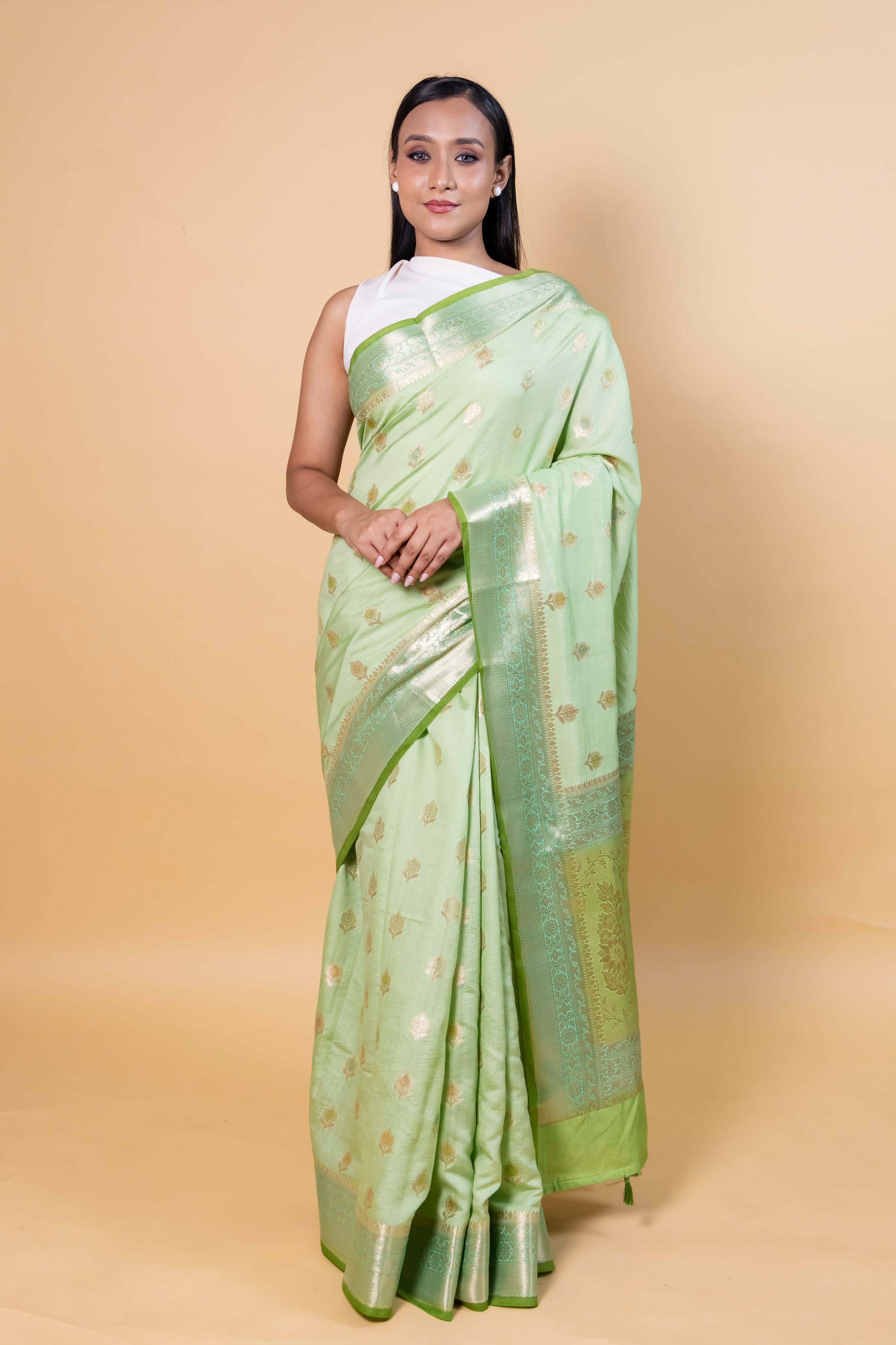 Pista Green Meenakari Chiniya Silk Saree