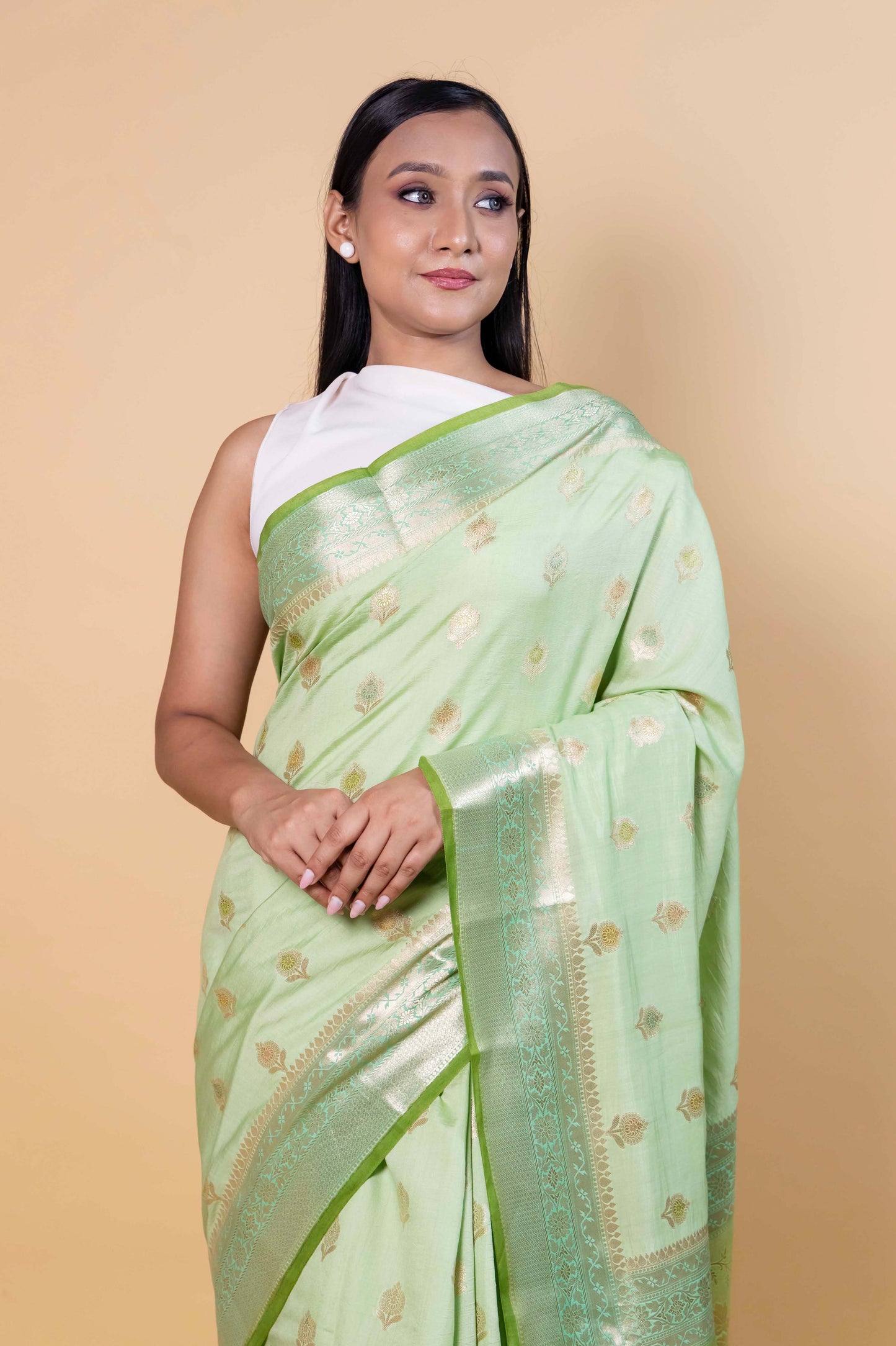 Pista Green Meenakari Chiniya Silk Saree