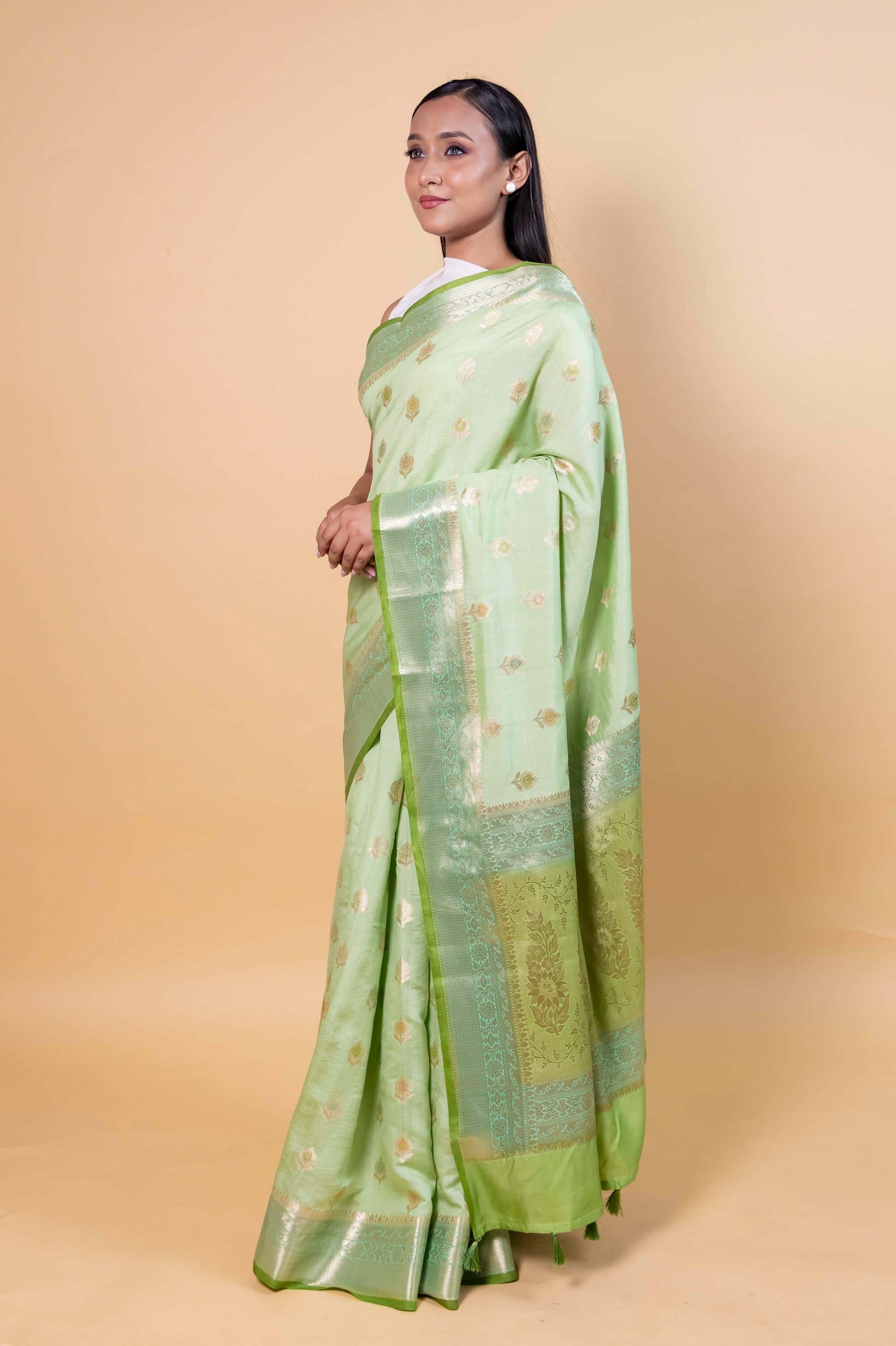 Pista Green Meenakari Chiniya Silk Saree