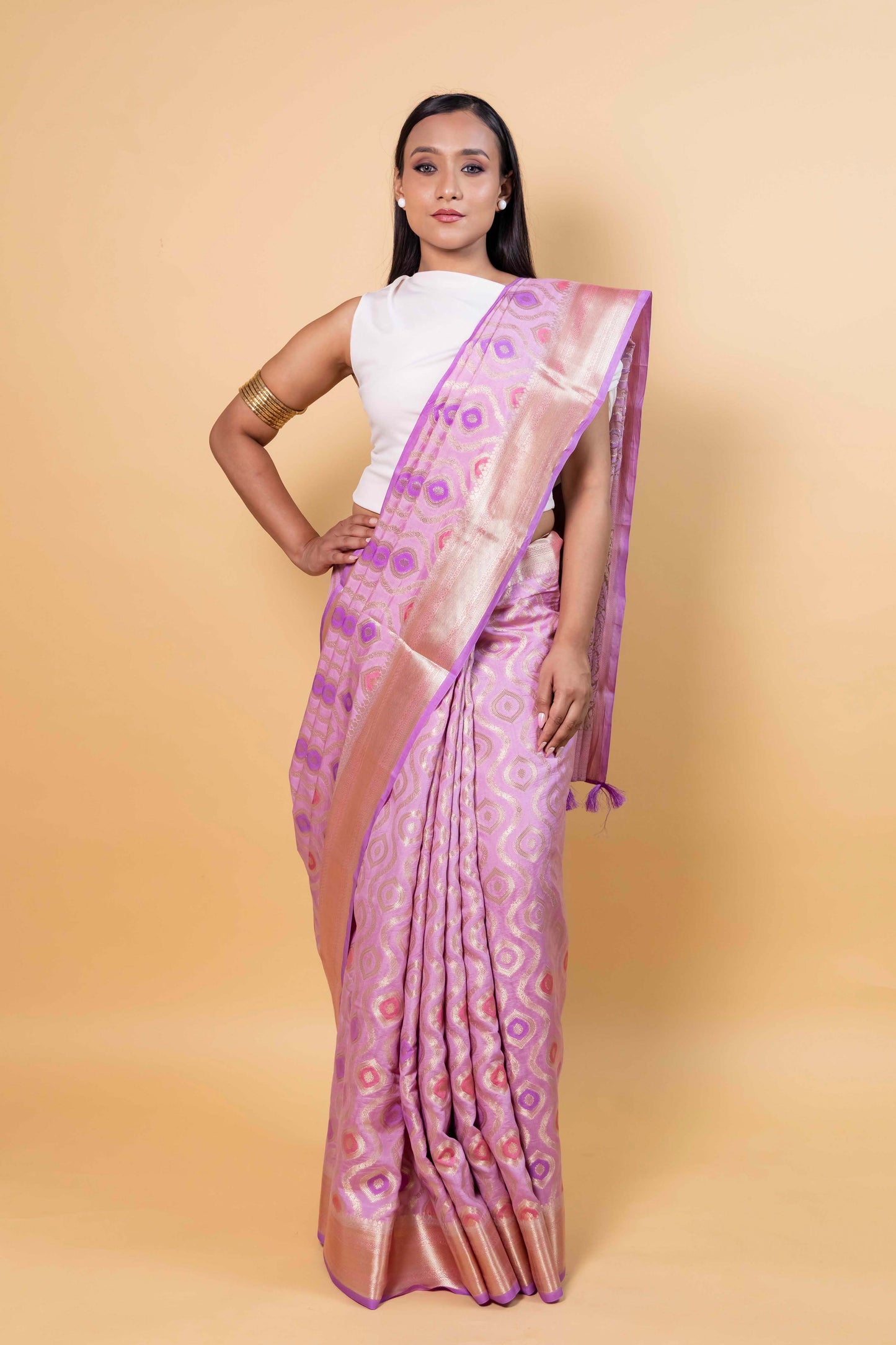 Lavender Rangkat Chiniya Silk Saree