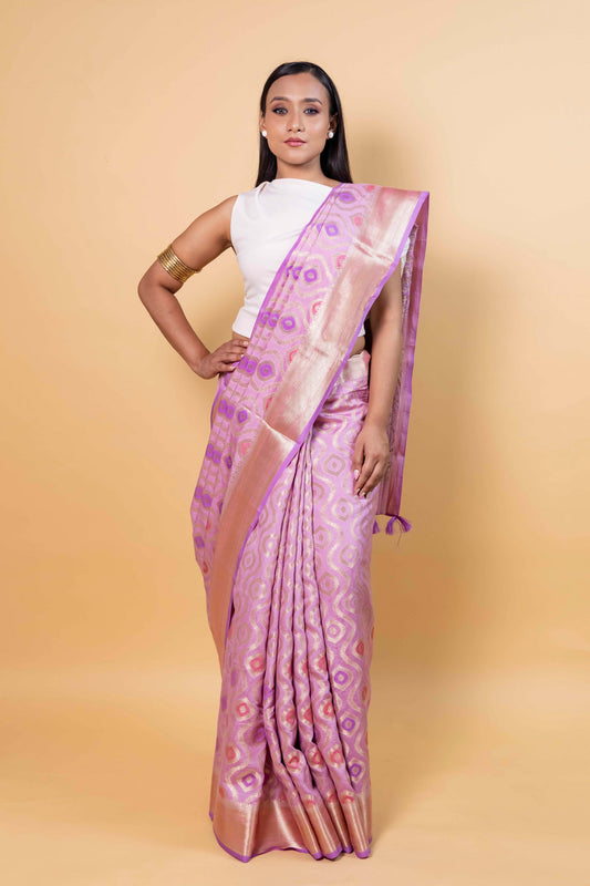 Lavender Rangkat Chiniya Silk Saree