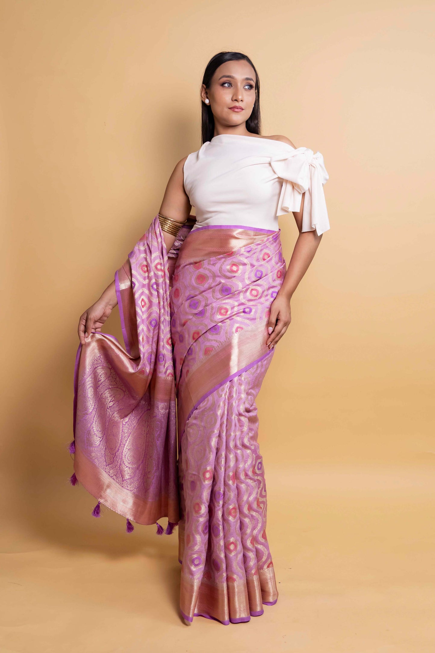 Lavender Rangkat Chiniya Silk Saree