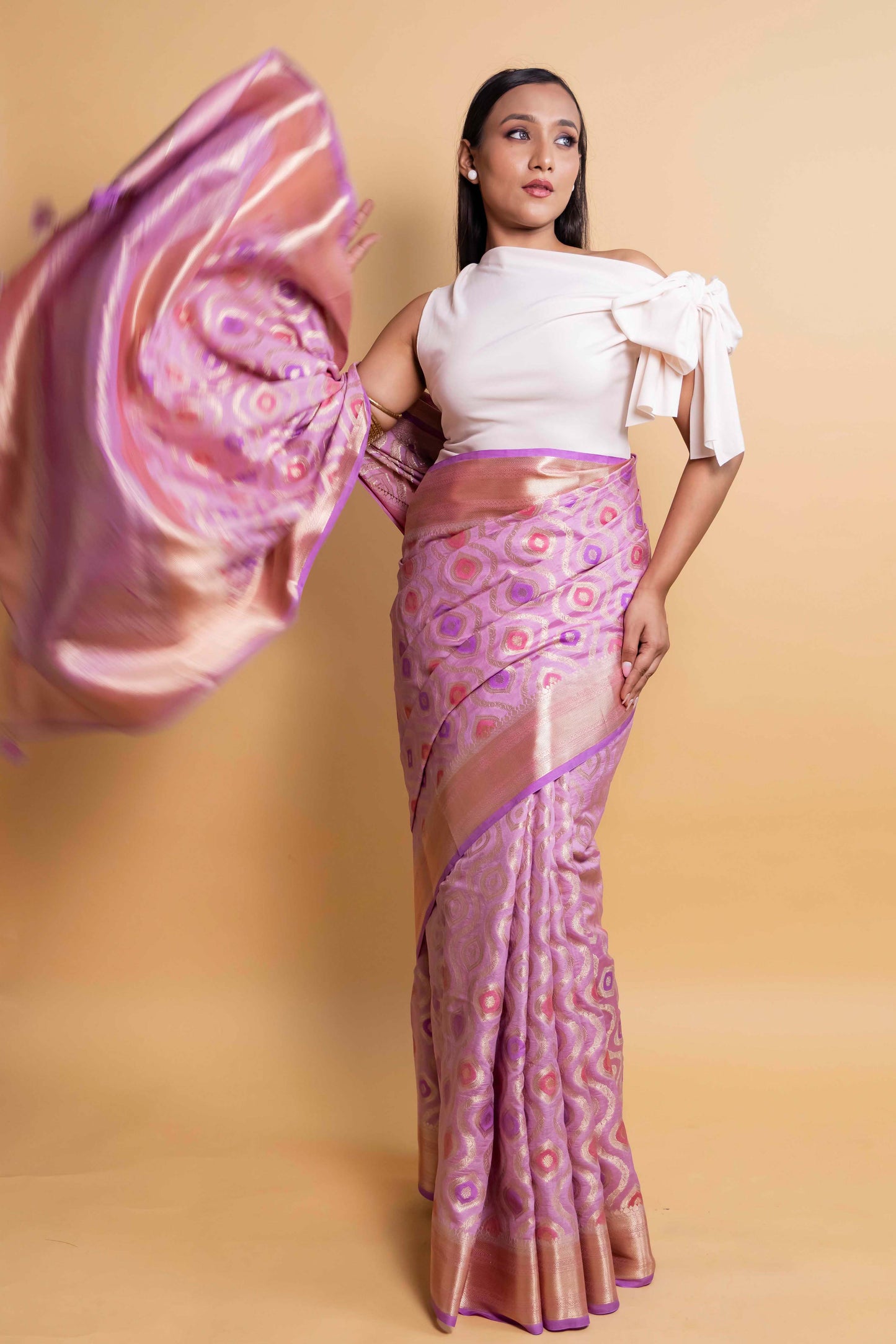 Lavender Rangkat Chiniya Silk Saree
