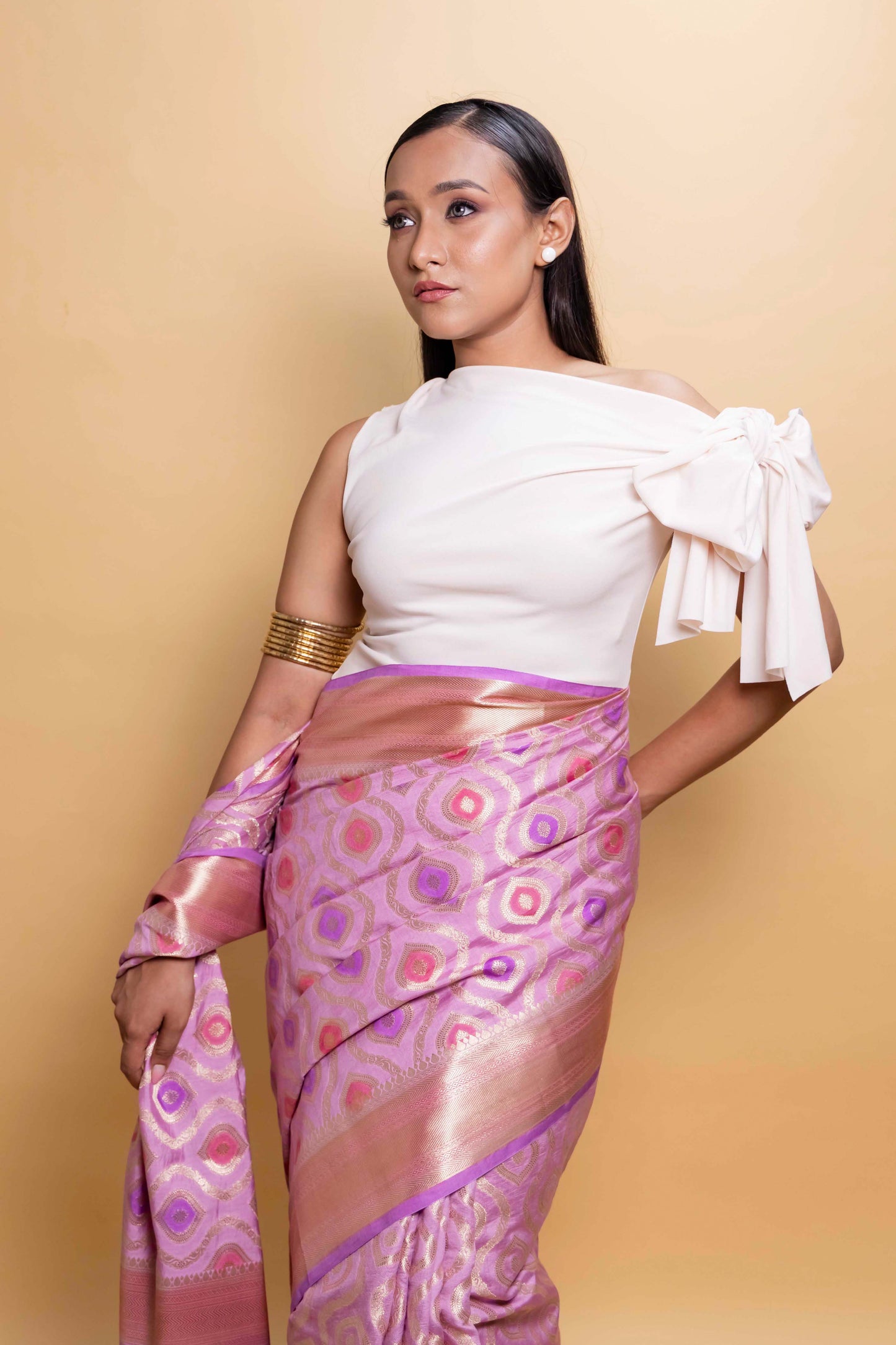 Lavender Rangkat Chiniya Silk Saree