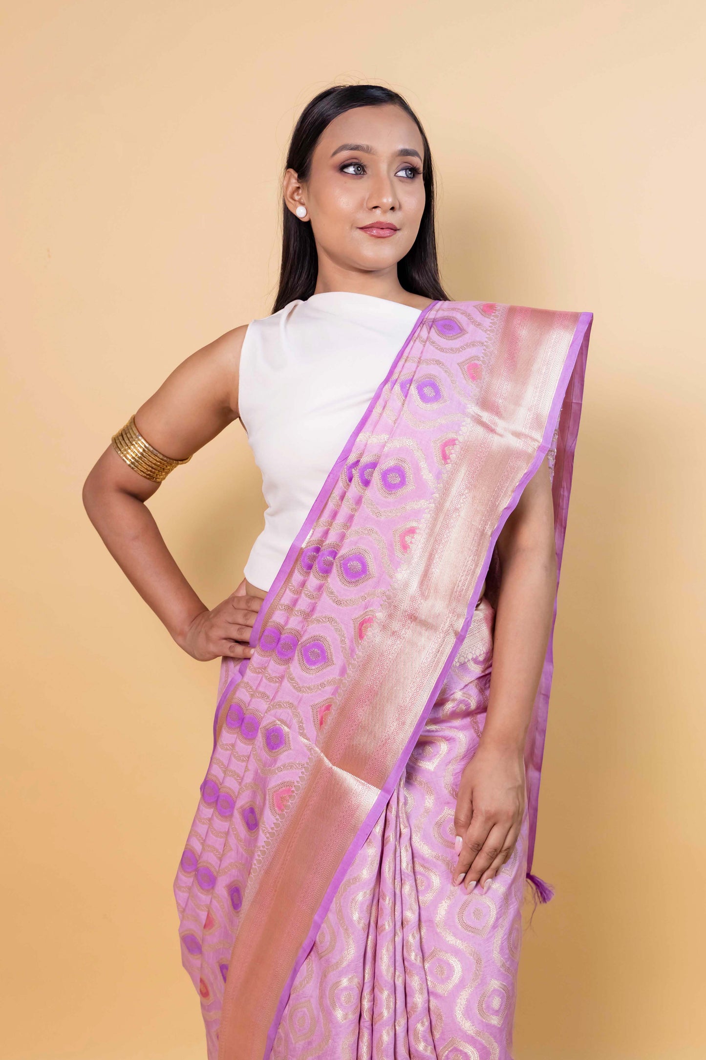 Lavender Rangkat Chiniya Silk Saree