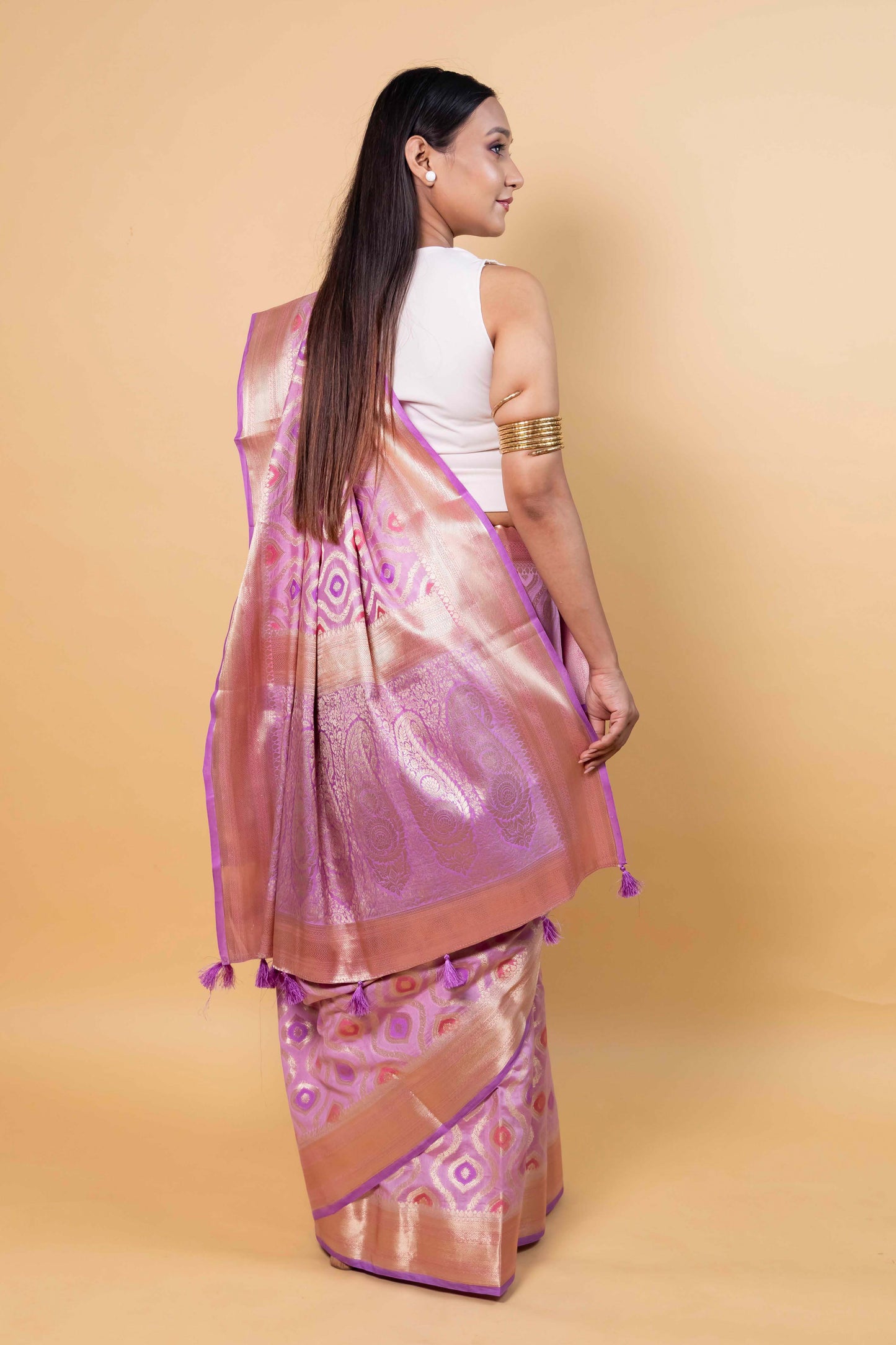 Lavender Rangkat Chiniya Silk Saree