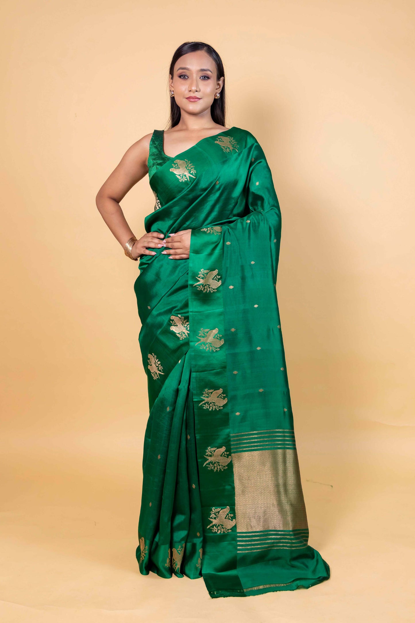 Bottle Green Raw Mango Silk Saree
