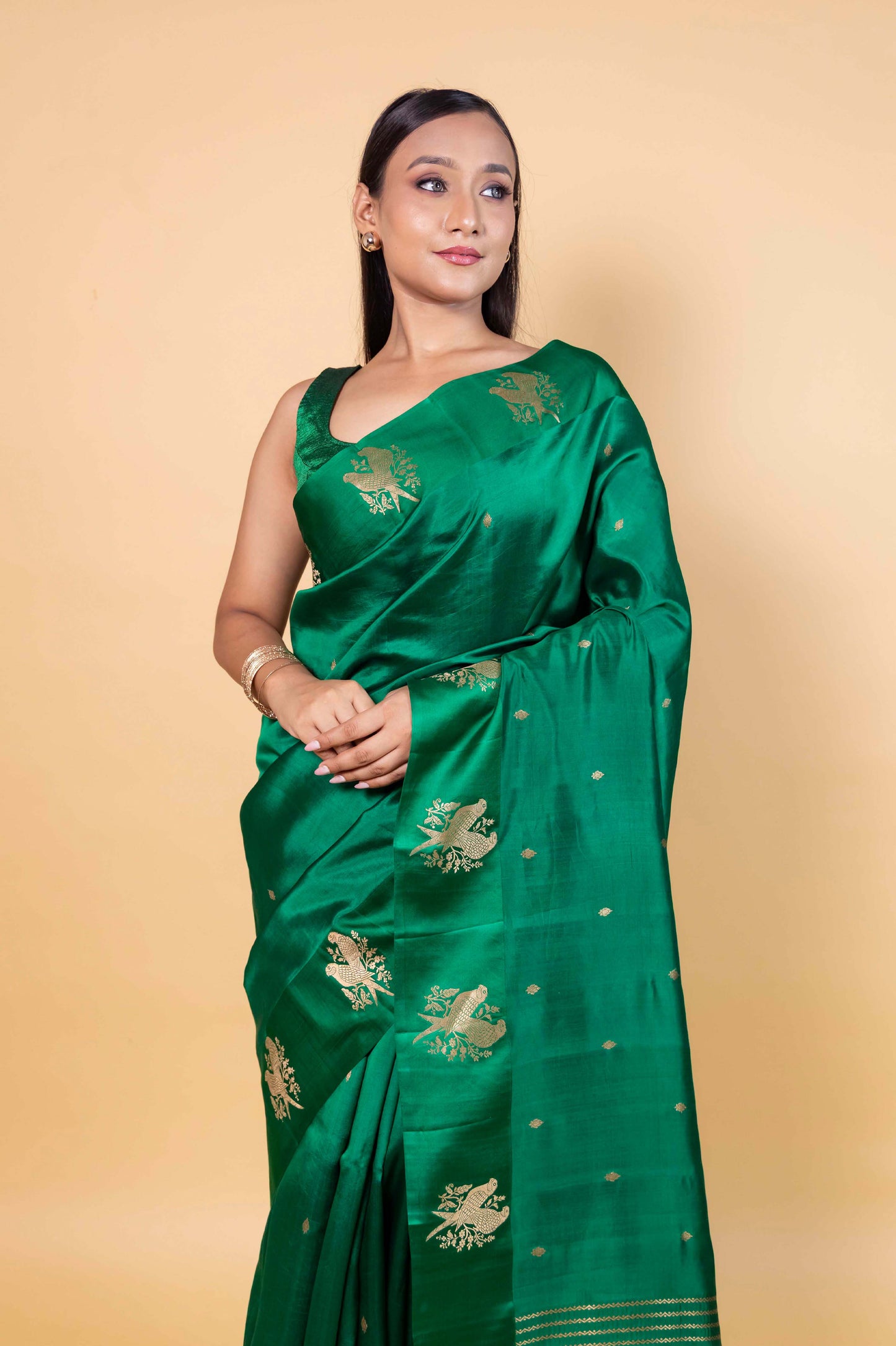 Bottle Green Raw Mango Silk Saree
